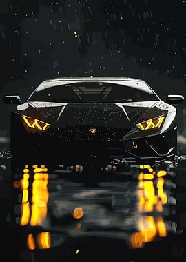 Black Lamborghini in Rain