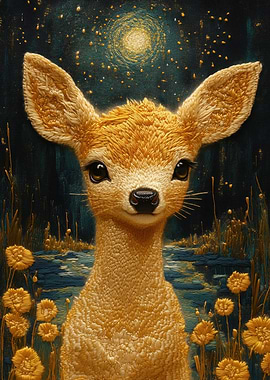 Golden Fawn Under Moonlight