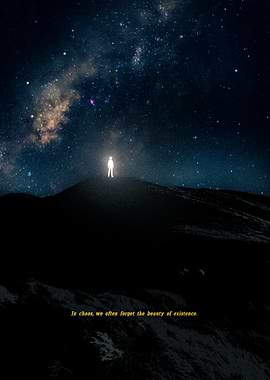 A Silhouette Standing under a Starry Sky on a Mountain