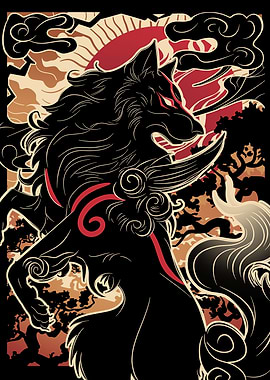 Japanese Wolf Art Print Okami inspired