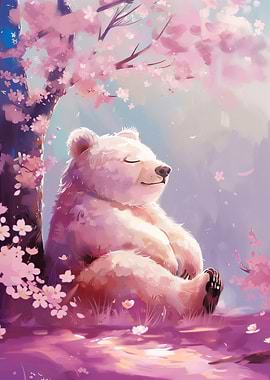 Peaceful Bear in Cherry Blossoms