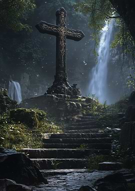 Stone Cross in Forest