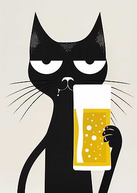 Black Cat Drinking Beer
