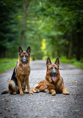 Two German Shepherds in Forest