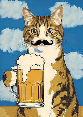 Cat with Beer and Mustache