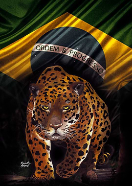 Jaguar and Brazilian Flag