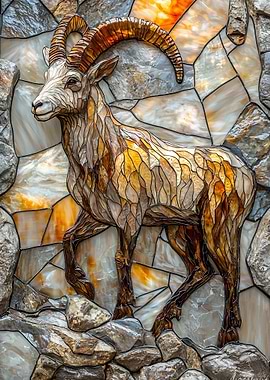 Stained Glass Mountain Goat