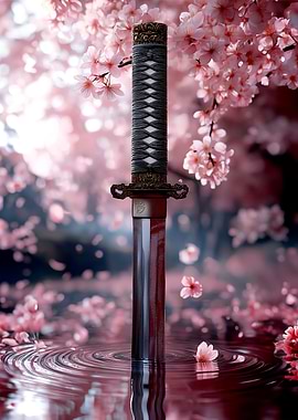 Samurai Sword in Cherry Blossoms