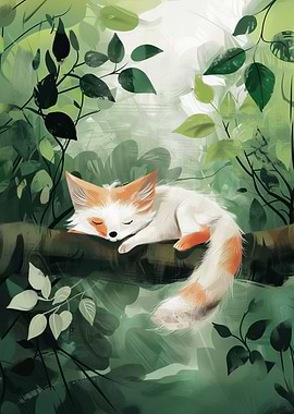 Sleeping Fox in Forest