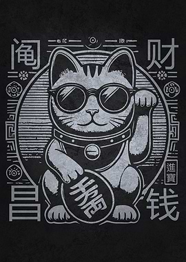 Maneki Neko with Sunglasses - Lucky Money Cat