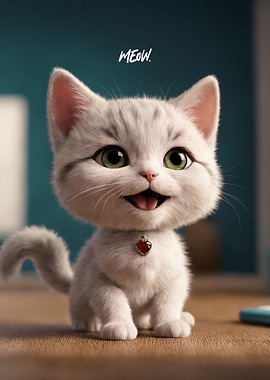 Cute Kitten with Red Heart Meow