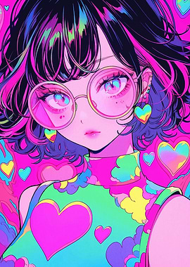 Anime Girl with Pink Glasses