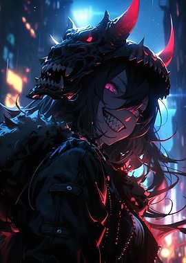Anime Girl with Demon Mask