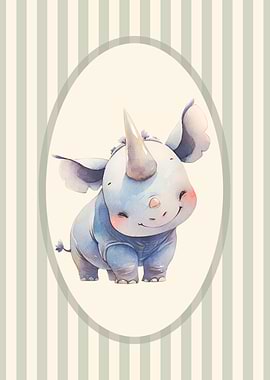 Cute Cartoon Rhino Nursery Poster