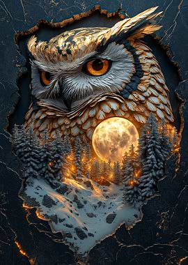 Owl and Full Moon