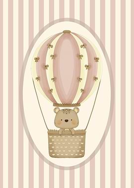 Cute Bear in Hot Air Balloon Nursery Wall Decor