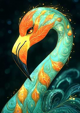 Ornate Flamingo Illustration Animal