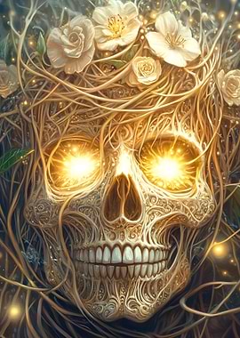 Golden Skull with Flowers