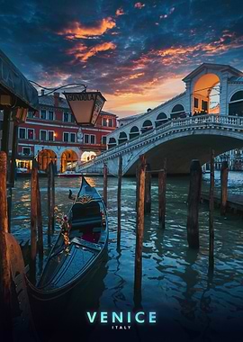 Venice Gondola Sunset Italy