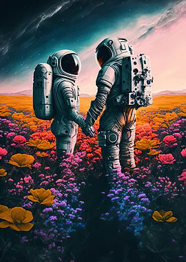 Astronauts in a Field of Flowers