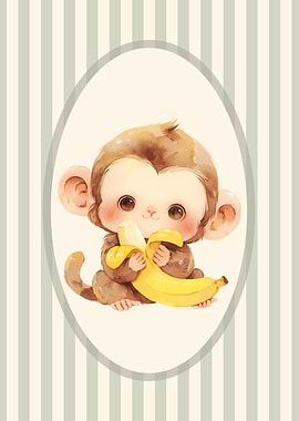 Cute Monkey with Banana Nursery Wall Art