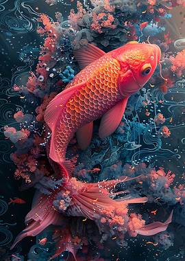 Koi Fish in Abstract Water