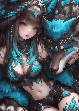 Anime Girl with Wolf Gaming