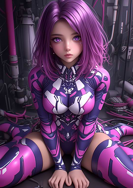 Anime Girl in Futuristic Suit Gaming