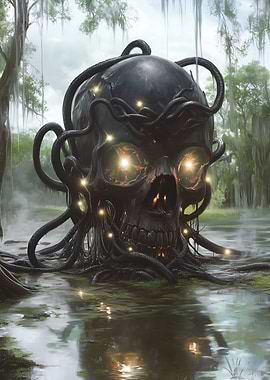 Glowing Skull in Swamp