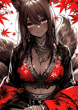 Anime Fox Girl in Red Anime Girl