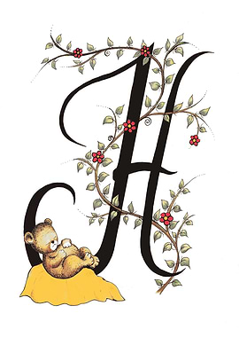 Floral Letter H with Bear