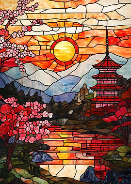 Stained Glass Japanese Sunset