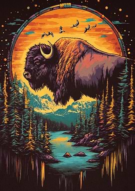 Bison Sunset Dreamcatcher