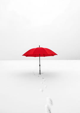Red Umbrella in Snow
