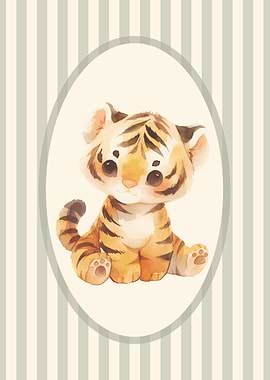 Cute Tiger Cub Watercolor Style Nursery Decor
