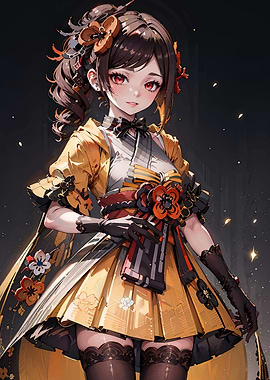 Anime Girl in Yellow Kimono