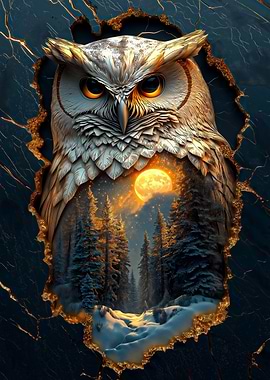 Golden Owl Double Exposure