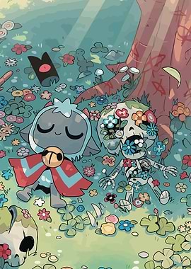 Cartoon Characters in Flower Field