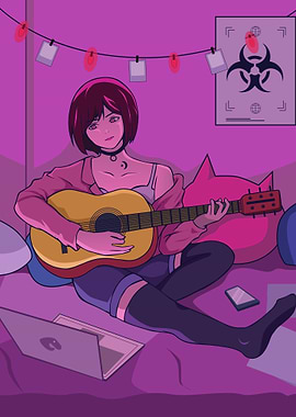 Anime Girl Playing Guitar