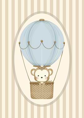Monkey in Hot Air Balloon Child's Wall Poster