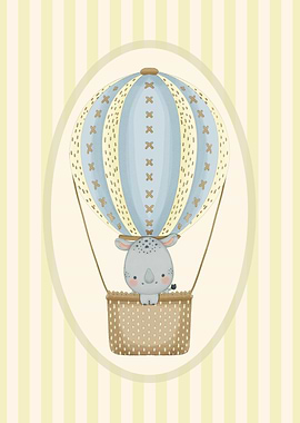 Rhino in Hot Air Balloon Wall Decor