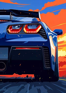 Blue Corvette Rear View