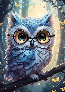 Wise Owl with Glasses