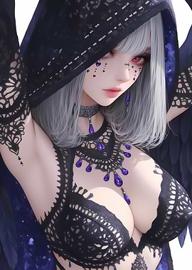 Anime Girl in Black Lace