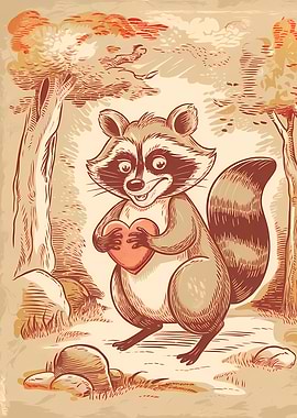 Vintage Raccoon Valentine Romance