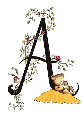 Floral Letter A with Bear
