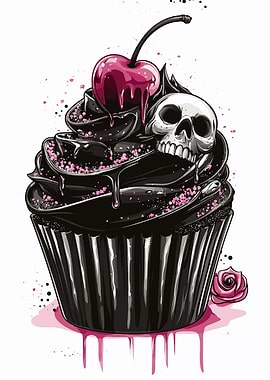 Black Cupcake with Skull