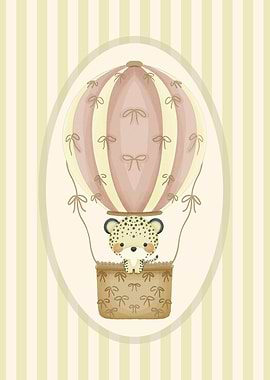 Leopard in Hot Air Balloon Nursery Wall Art