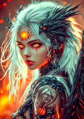 Fiery Angel with Raven Wings