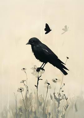 Black Crow and Butterflies